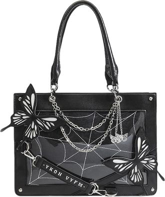 Generic Butterfly Tote Bag - Gothic Dark Style Shoulder Bags | Reusable Shopping Bags For School, Groceries, Daily Use, Lightweight Tote With Spacious Interio