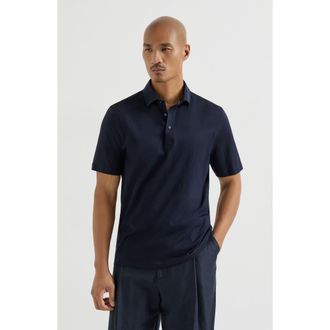 Brunello Cucinelli Polo with shirt collar in Navy Blue at Nordstrom, Size Xxx-Large Eu