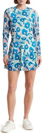 Original Penguin Papercut Floral Long Sleeve Mesh Fit & Flare Dress in Limpet Shell at Nordstrom Rack, Size X-Small