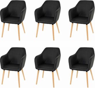 Hhg Hhg - Lote De 6 Sillas De Comedor Malm&ouml; T381, Silla Silla De Cocina, Dise&ntilde;o Retro A&ntilde;os 50, Polipiel, Negro, Patas Claras