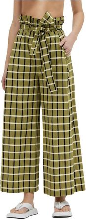 Erika Cavallini Semi Couture Brede broek - Dames - Wijde Broeken - Groen - XS - Katoen - Broeken