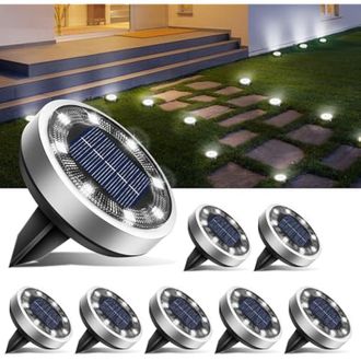 OEM Juego De 8 Luces Solares De Suelo, 8 Luces Solares Led Impermeables Para Jard&iacute;n, Ideales Para Exteriores, Perfectas Para Caminos, C&eacute;sped, Patios, Entr