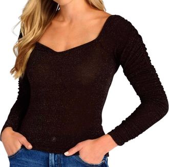 Bloomingdale's Desire Sweetheart Lurex Long Sleeve Top In Black