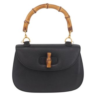 Gucci Bamboo 1947 Top Handle Bag Leather Black Leather Handbag (Pre-Owned)