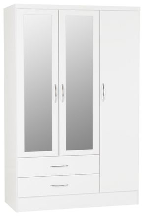 Seconique Nevada 3 Door 2 Drawer Mirrored Wardrobe in White