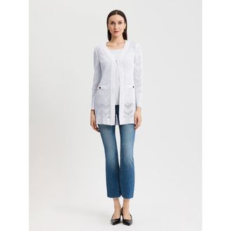 Misook Heritage Pointelle Braided Trim Knit Cardigan in New Ivory at Nordstrom, Size X-Large