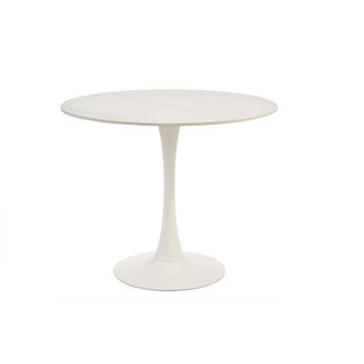 Miliboo Tavolo da pranzo design rotondo in ceramica bianca e metallo D90 cm MALOU
