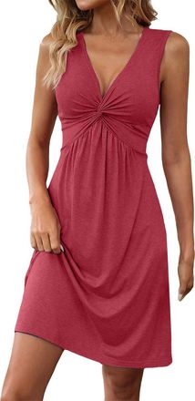 Generic Short Summer Dresses for Women UK Womens Summer Dresses Bubble Sleeve Swing V-Neck Flowy Sundress Loose Knee Length Midi Dress for Casual Holiday Vaca