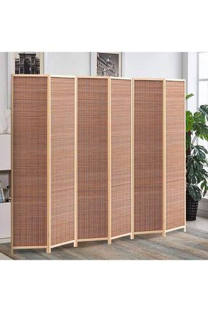 Living and Home 6-Panel Bamboo Woven Folding Room Divider in Brown