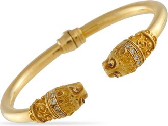 Ilias Lalaounis 18k Yellow Gold Gem-Set Lions Head Bangle Bracelet IL23-011326