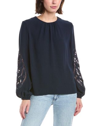 T Tahari Embroidered Sleeve Blouse