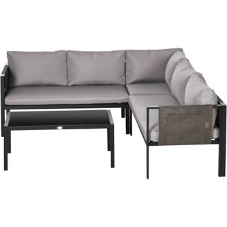 OUTSUNNY Set 4pz 2 Divanetti Poltrona Angolare e Tavolino da Caff&egrave; Grigio e Nero - Outsunny