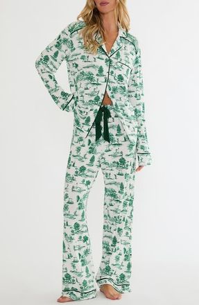 Beach Riot Livy & Connie Pajamas in Green Fairway Toile at Nordstrom, Size X-Small