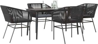 vidaXL Juego De Comedor Jard&iacute;n 5 Piezas Cojines Rat&aacute;n Sint&eacute;tico Negro Vidaxl