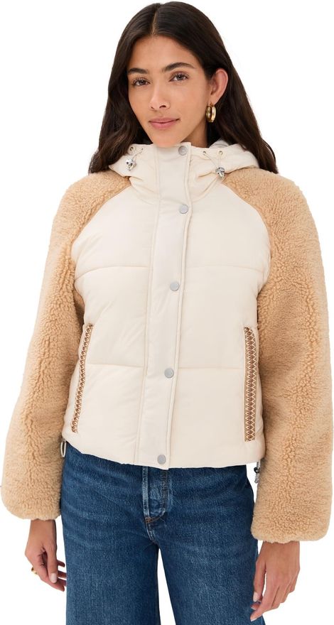 Womens Mykah Uggbraid Puffer Jacket, Cream / Sand, S