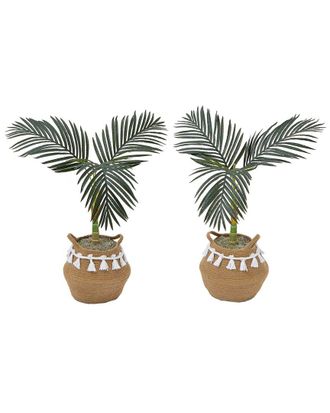 Nearly Natural Set Of Two 3Ft Artificial Golden Cane Palm Trees With Handmade Tassel Basket Diy Kit