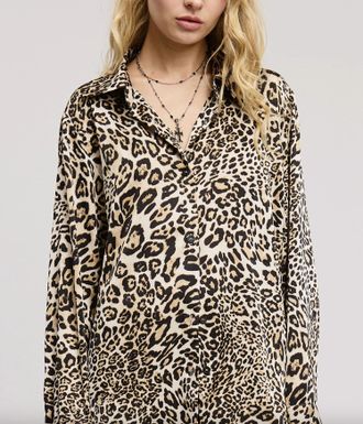 Mimosa Leopard Silky Satin Button-Down Blouse In Multi
