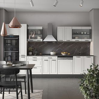 Vicco Mueble De Cocina R-line, Casa De Campo Blanca/antracita, 350 Cm Con Armario Alto, Sin Encimera