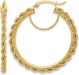 Diamond2Deal 10k Yellow Gold Diamond-cut Rope 2.95mm Hoop Earrings