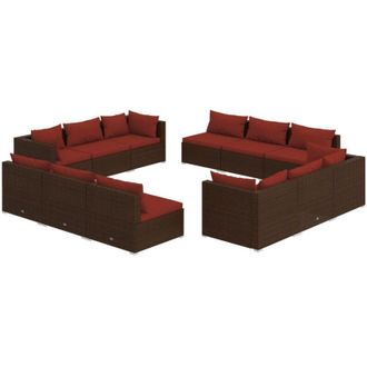 vidaXL Set Muebles De Jard&iacute;n Y Cojines 12 Pzas Rat&aacute;n Sint&eacute;tico Marr&oacute;n Vidaxl