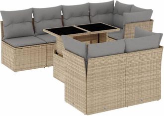 vidaXL Set De Sof&aacute;s De Jard&iacute;n Y Cojines 8 Piezas Rat&aacute;n Sint&eacute;tico Beige Vidaxl