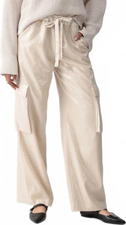 Sanctuary Pull On Sequin Cargo Pants In Frosted Almond