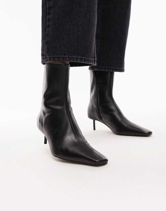 Topshop Narla - Stivaletti con tacco a spillo neri in pelle premium-Nero