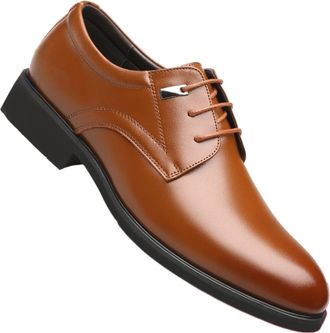 Generic Oxford Formal Shoes for Men Lace Up Height Increasing Elevator 2.4Inches Burnished Toe Faux Leather Block Heel Resistant Non Slip Wedding(Brown,6.5 UK