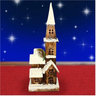 Trade Shop Trade Shop - Campanile Legno Innevato Con Luci Gialle Altezza 54 Cm Decorazioni Natalizie