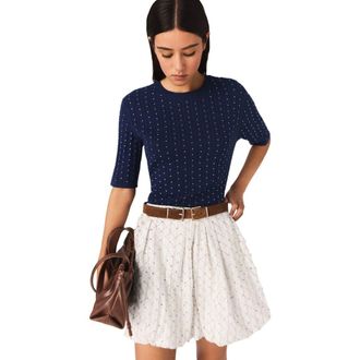 Maje Round-neck rhinestone sweater in Navy at Nordstrom, Size X-Small