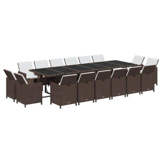 vidaXL Juego Comedor Jard&iacute;n 17 Pzas Con Cojines Rat&aacute;n Sint&eacute;tico Marr&oacute;n Vidaxl