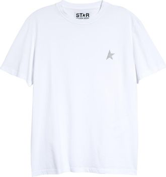 Golden Goose Womens Glitter Star Cotton Logo Tee in White/Silver at Nordstrom, Size X-Small