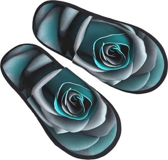 Generic Teal Gray Rose Men Women House Slippers Warm Shoes Cosy Slippers For Indoor Outdoor Winter L