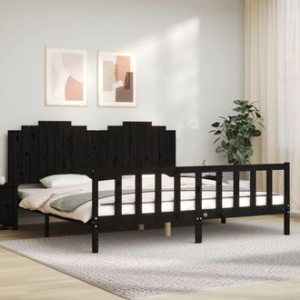 vidaXL Estructura De Cama Con Cabecero Madera Maciza Negro 200x200 Cm Vidaxl