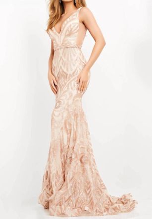 Jovani Sequin Embellished Gown In Rose Gold