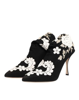 Dolce & Gabbana Womens Floral-Embroidered Jersey Stiletto Boot Black Viscose Elastane
