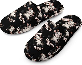 Generic Beijing Zoon And Cute Goat Flannel Mens Slip-on Slippers Winter Warm House Shoes with Rubber Sole for Home Hotel