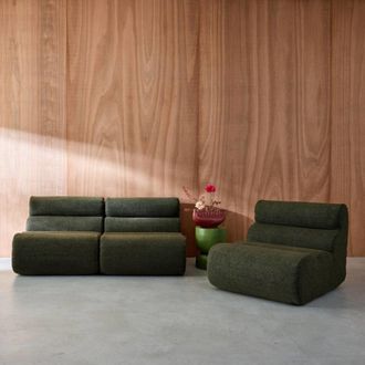 Sweeek Sof&aacute; modular de borreguito texturizado, 3 plazas, verde kaki