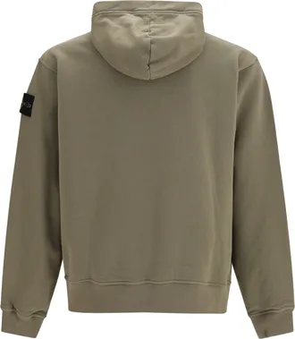 Stone Island Mens Hooded Sweatshirt With Front Pocket Military Green Cotton Sweatshirts Sweater