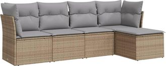 vidaXL Juego De Sof&aacute;s Jard&iacute;n Con Cojines 5 Pzas Rat&aacute;n Sint&eacute;tico Beige Vidaxl