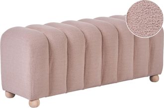 Beliani Pouf A Costecon Rivestimento In Boucl&eacute; Gambe In Legno Beige Idyllwild