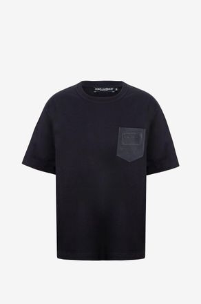 Dolce & Gabbana Kurzarm-T-Shirt mit Leder-Effekt-Tasche und Logopr&auml;gung