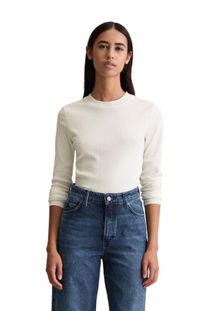 Marc O'Polo Denim Langarmshirt MARC OPOLO DENIM, Damen, Gr. S, weiss (silky wei&szlig;), Rippware, Obermaterial: 96% Baumwolle, 4% Elasthan, unifarben, slim fit normal, Rundh