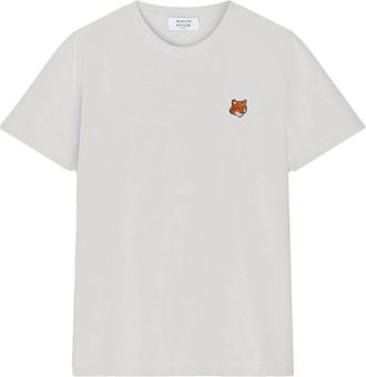 Maison Kitsun&eacute; Witte T-shirts met Vossenhoofd borduurwerk - Dames - T-shirts - Wit - L - Tops