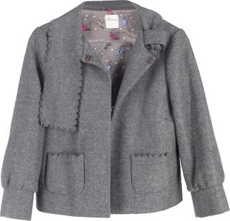 Valentino Pre-owned Womens Red Scalloped Cropped Jacket in Grey Wool - Size Small