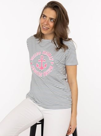 Zwillingsherz T-Shirt ZWILLINGSHERZ Heimat Anker, Damen, Gr. XXL, jeansblau, Obermaterial: 95% Viskose, 5% Elasthan, Shirts T-Shirt, gestreift, rundes Motiv mit Ank
