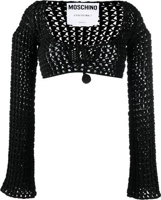 Moschino open-knit cropped top - women - Polyamide/Cotton/Viscose - 38 - Black