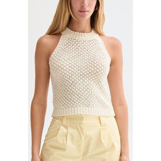 Crescent Basket Weave Halter Knit Top in Cream at Nordstrom, Size Medium