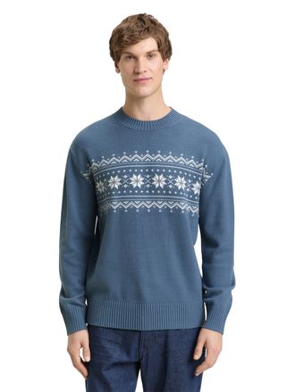 Tom Tailor Denim Strickpullover TOM TAILOR DENIM, Herren, Gr. XXL, dusyt denim blau, Strick, Obermaterial: 60% Baumwolle, 40% Polyacryl, bedruckt, normal normal, Rundh