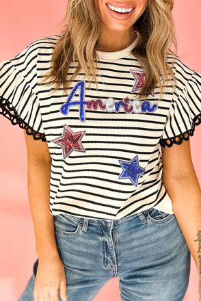 Azura Exchange Patriottische Ster Ruffle T-shirt